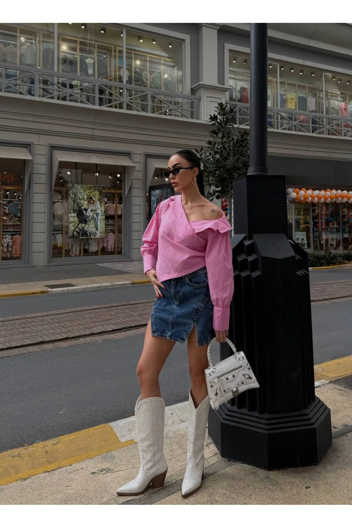 Açık Omuz Drapeli Gömlek Pembe
