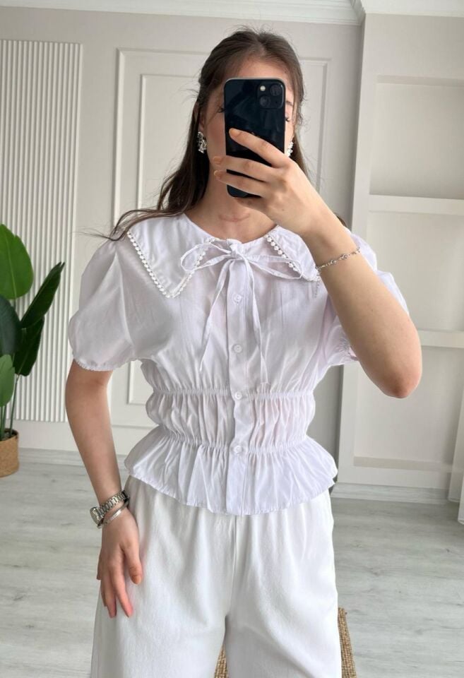 Yeni Sezon Bebe Yaka Detaylı Gömlek Bluz