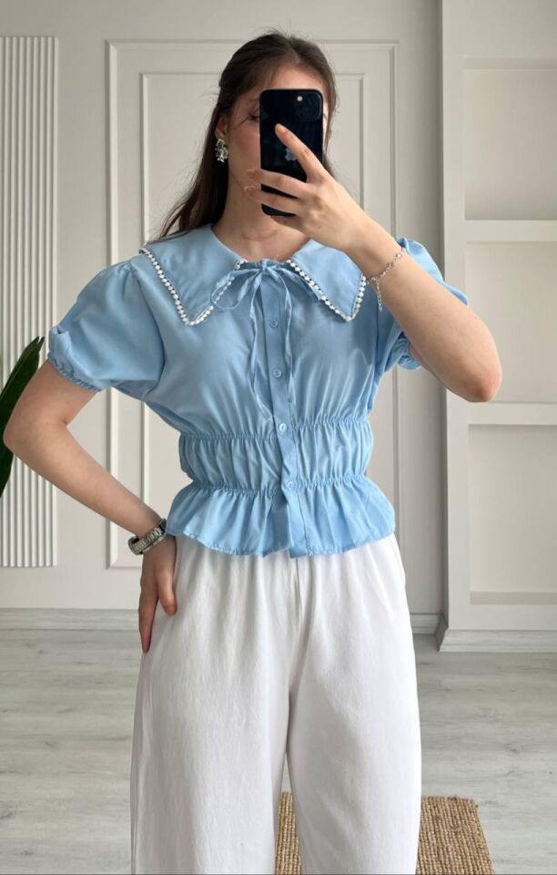 Yeni Sezon Bebe Yaka Detaylı Gömlek Bluz