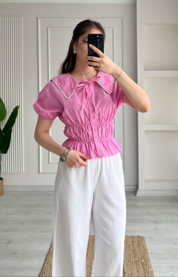 Yeni Sezon Bebe Yaka Detaylı Gömlek Bluz
