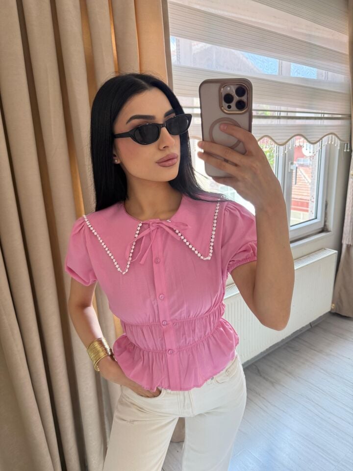 Kadın Yeni Sezon Bebe Yaka Detaylı Gömlek Bluz
