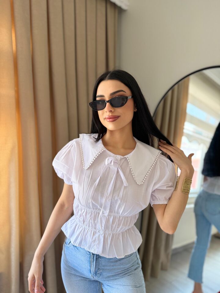 Kadın Yeni Sezon Bebe Yaka Detaylı Gömlek Bluz