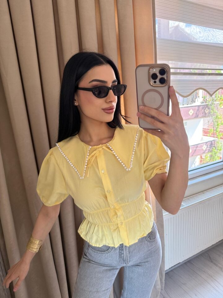 Kadın Yeni Sezon Bebe Yaka Detaylı Gömlek Bluz