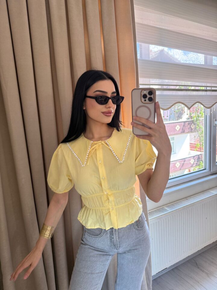 Kadın Yeni Sezon Bebe Yaka Detaylı Gömlek Bluz