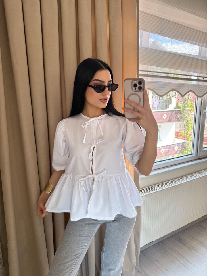 Yeni Sezon Önü Bağlamalı Poplin Kumaş Bluz