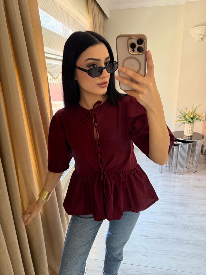 Yeni Sezon Önü Bağlamalı Poplin Kumaş Bluz