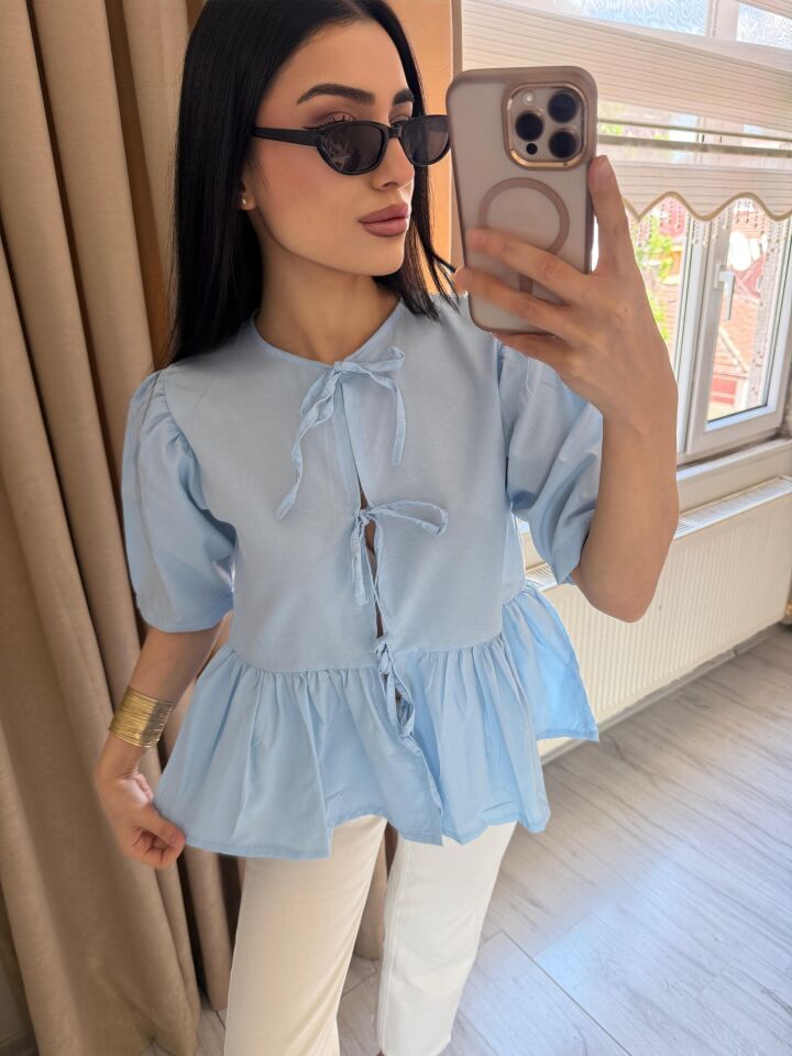 Yeni Sezon Önü Bağlamalı Poplin Kumaş Bluz