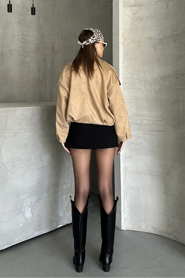 Kadın Oversize Süet Görünümlü Fermuarlı Kum Beji (camel) Ceket – Sonbahar Kış Kombinleri İçin Trend Parça